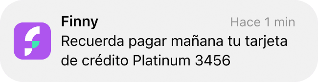 Notificación recordatorio de pago de tarjeta
