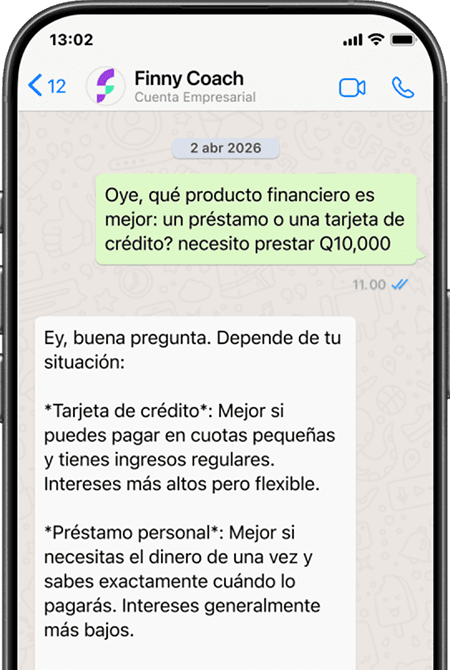 Conversación de Finny Coach en WhatsApp